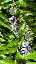 Aretes Helecho - Plata Esterlina con Nefrita (Jade Canadiense)