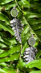 Aretes Helecho - Plata Esterlina con Nefrita (Jade Canadiense)