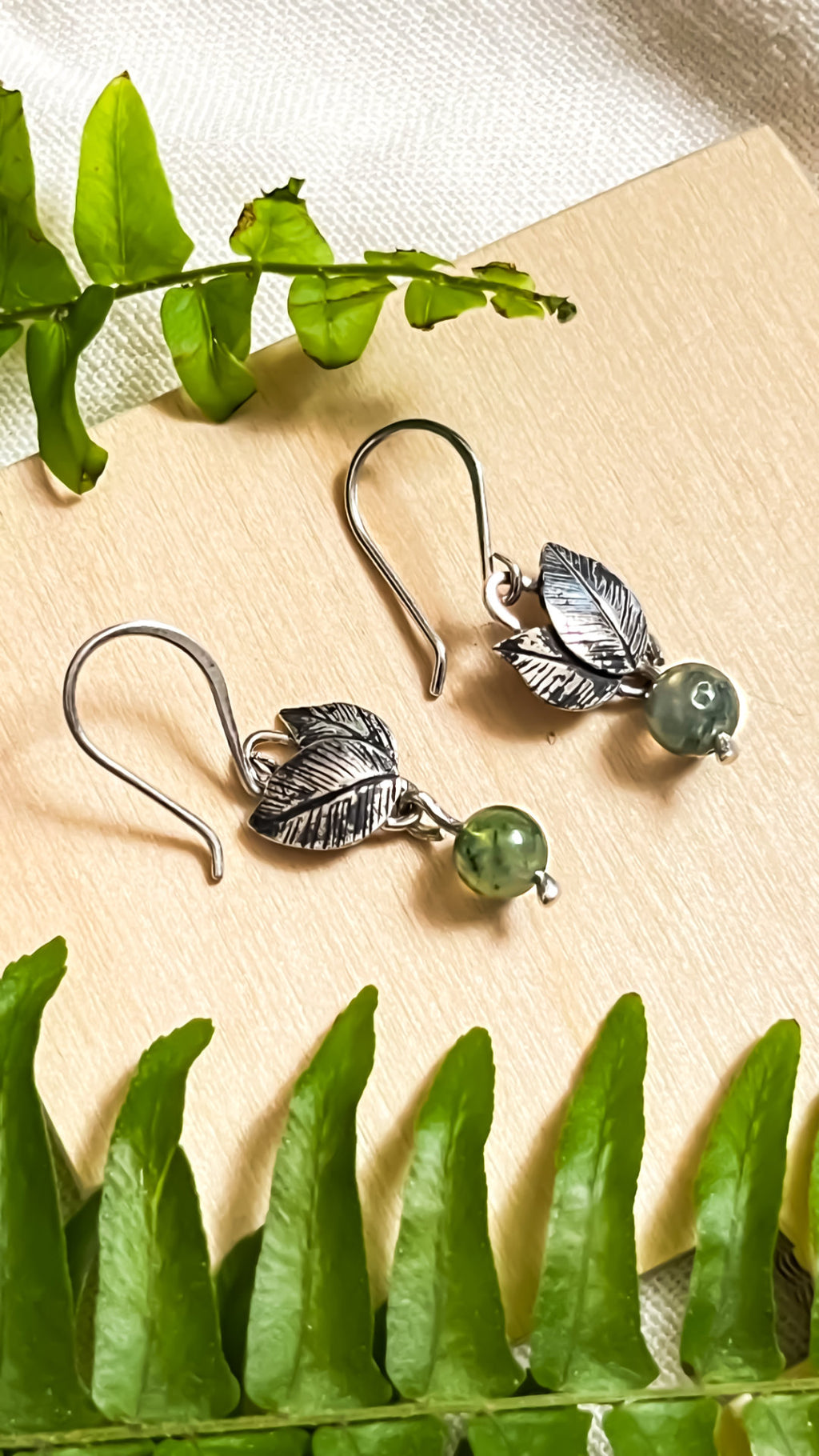 Set de aretes y dije de Ágata Musgosa