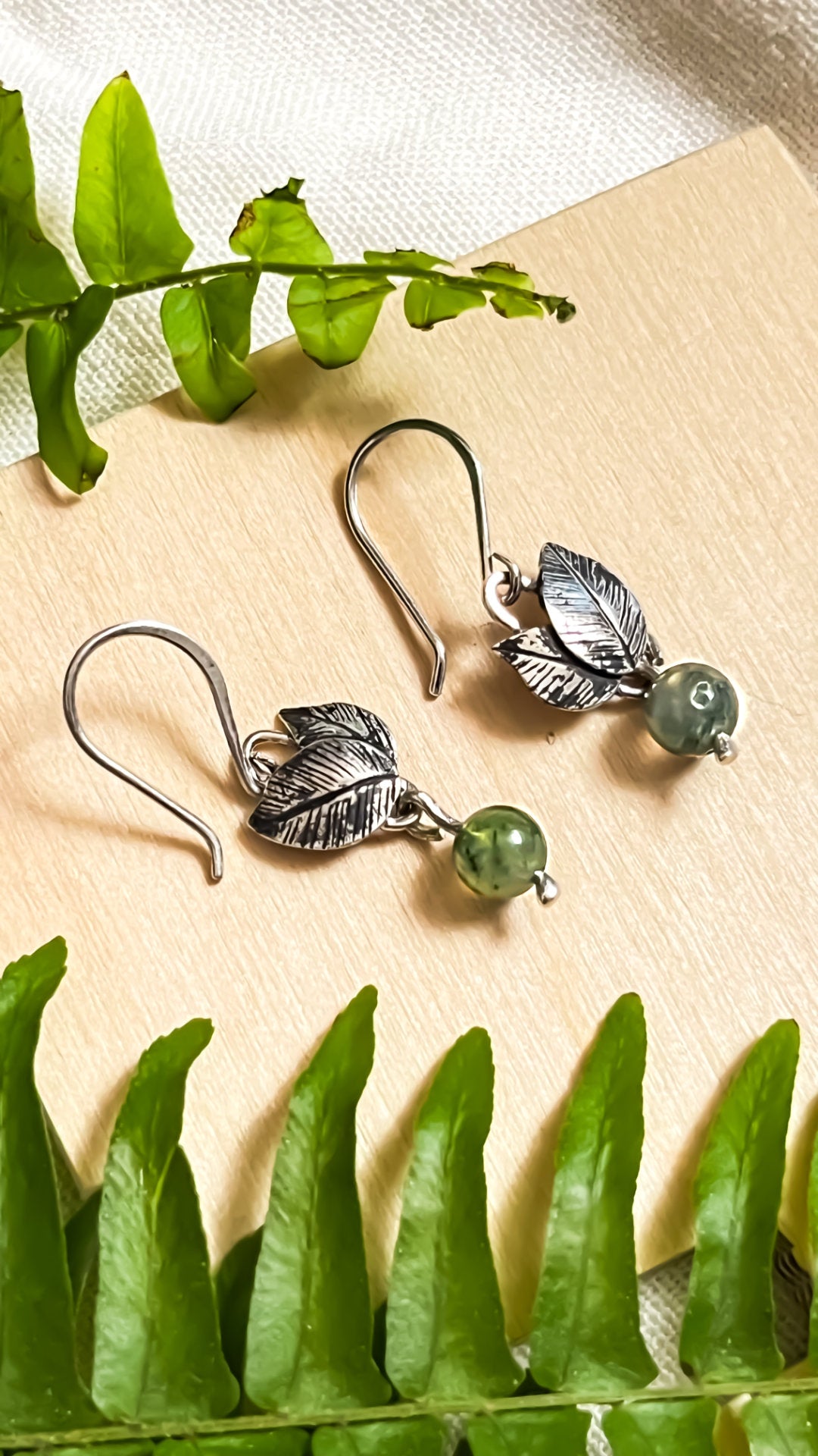 Set de aretes y dije de Ágata Musgosa