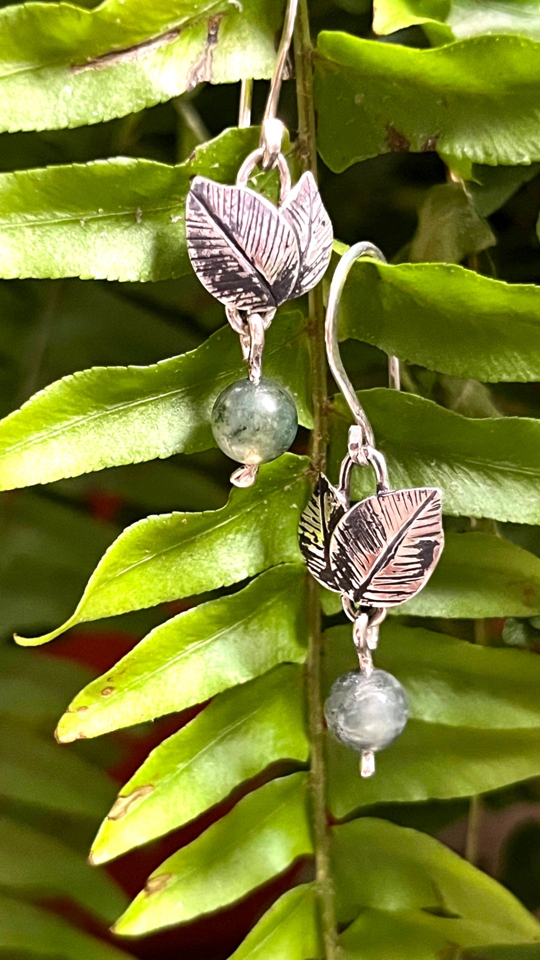 Set de aretes y dije de Ágata Musgosa