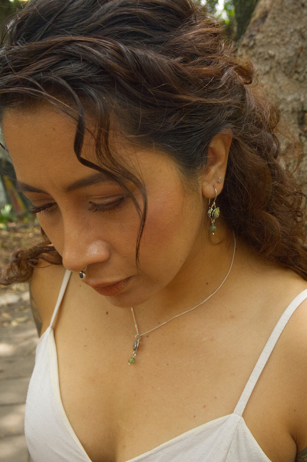 Set de aretes y dije de Ágata Musgosa